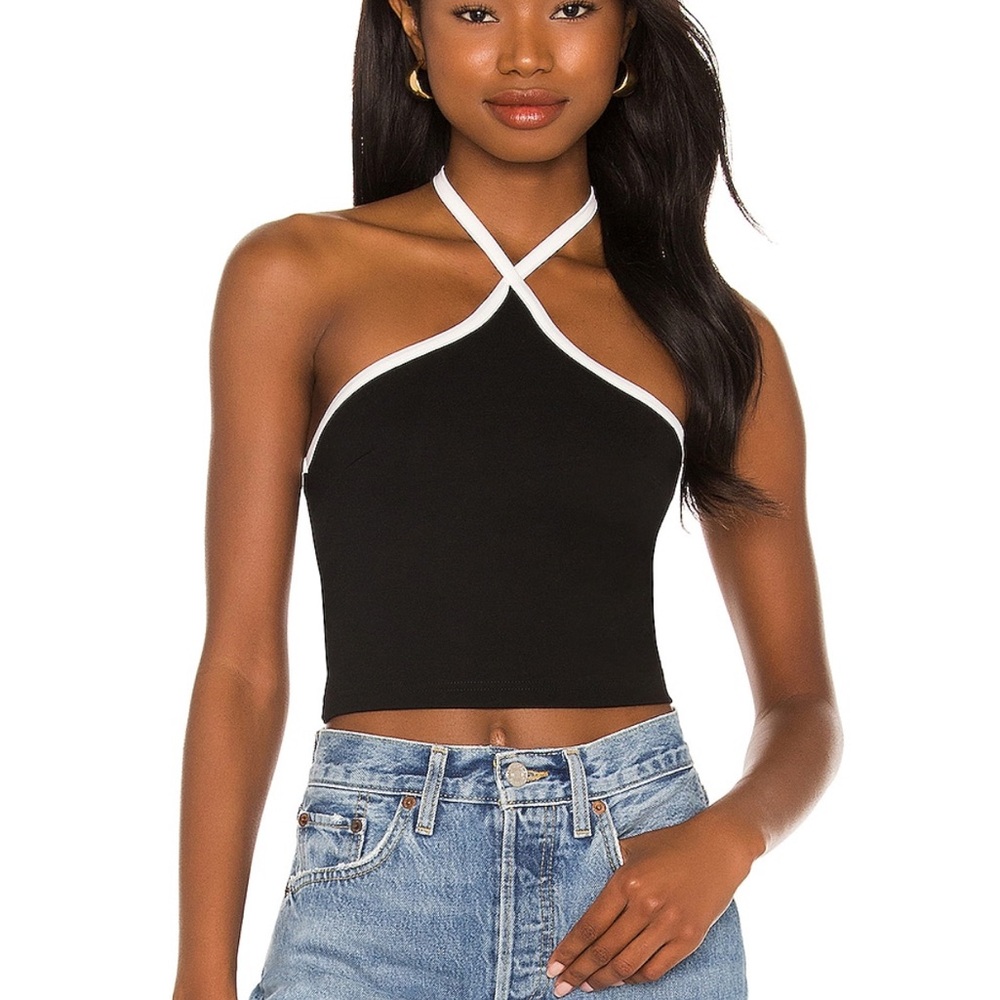 Superdown Sirena Halter Top in black and white